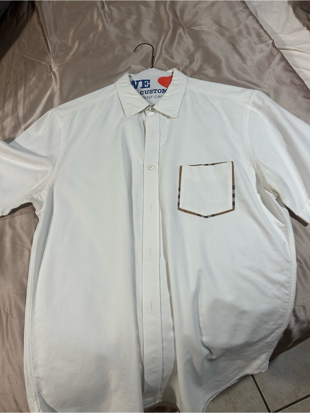 Burberry White Dress Shirt with Signature Check Pocket Trim